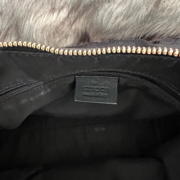 Gucci black canvas monogram hobo bag with gold buckle. Comes with a duster bag. - Picture 12 of 12
